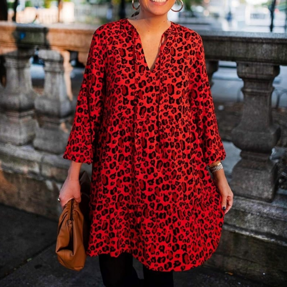 The Drop Women's Loose-Fit Fiery Orange Animal Print Tiered Dress by @graceatwoo